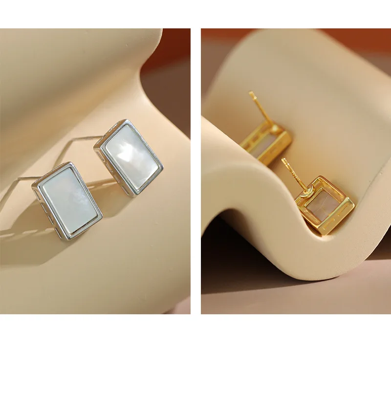 VIANRLA rectangle stud earrings 925 sterling silver elegant white shell stud earrings