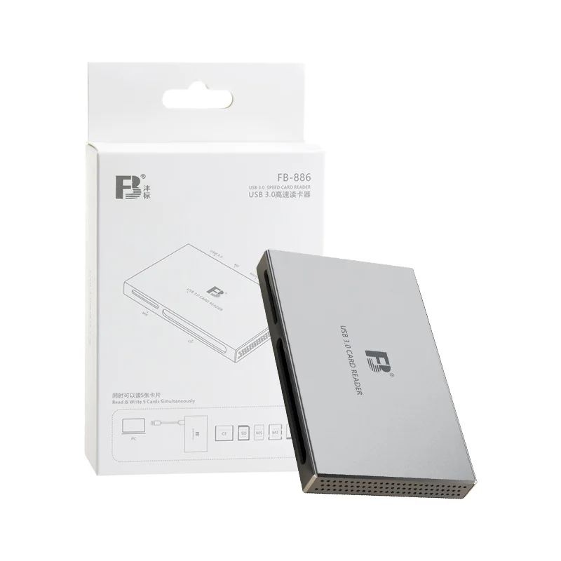 FB-886 Metal shell USB3.0 high-speed CF SD MS M2 TF card reader for Camera Laptop Pc
