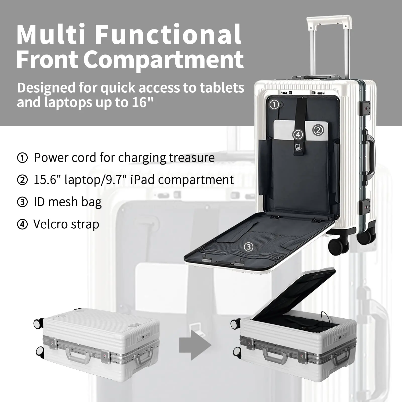 July PC Carry On Luggage with Spinner Wheels Aluminum Framed Carry On Suitcase with Front Open Laptop Compartment Pocket