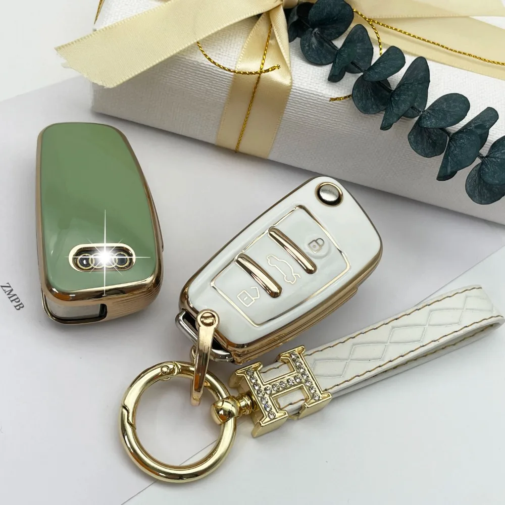 Customize logo soft TPU gold silver edge car key cover case key chain for audi a3 2021
