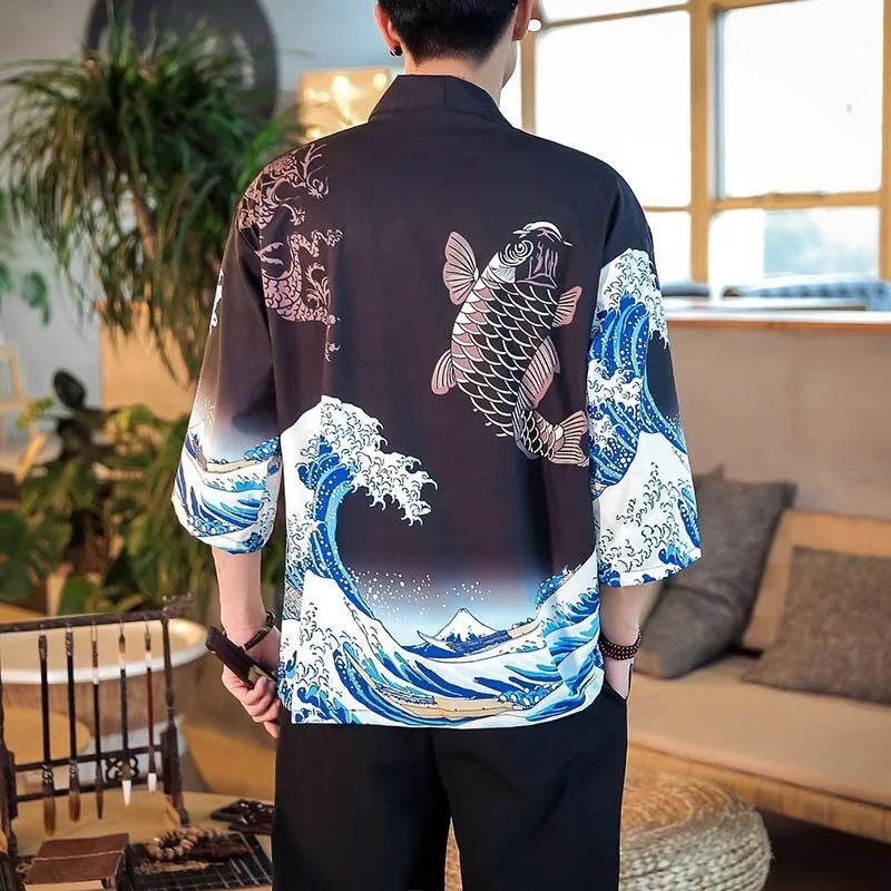 
Wholesale 2 Style Harajuku Japanese Fashion Kimono 2021 Men and Women Cardigan Blouse Haori Obi Asian Clothes Samurai 