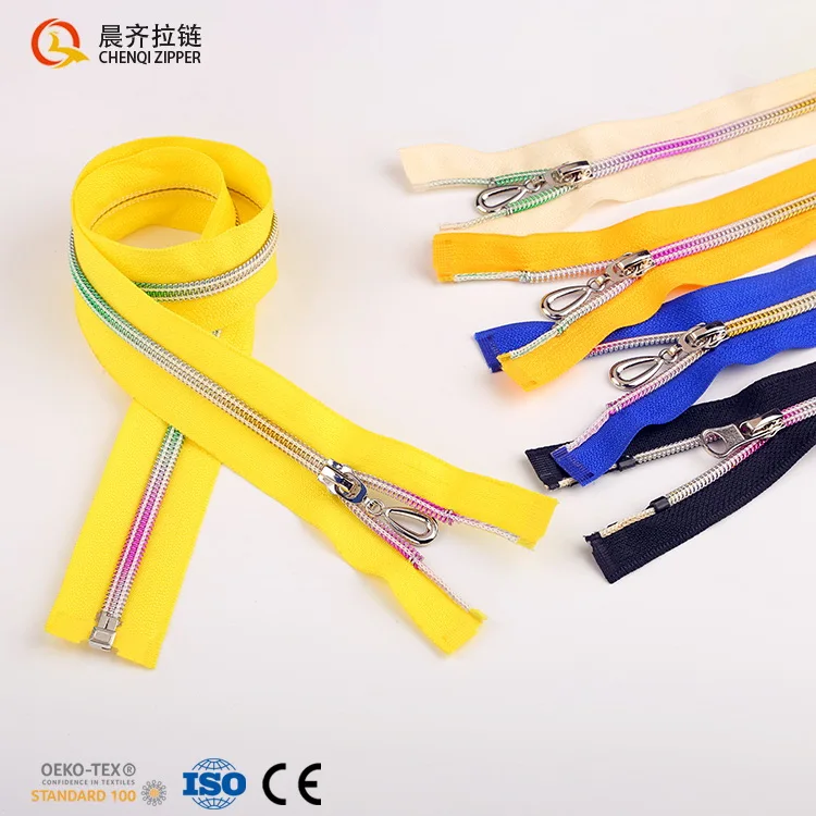 Factory Customized Fancy Zipper Rainbow Teeth Open-end Nylon Coil Polyester Zipper for Outerwear