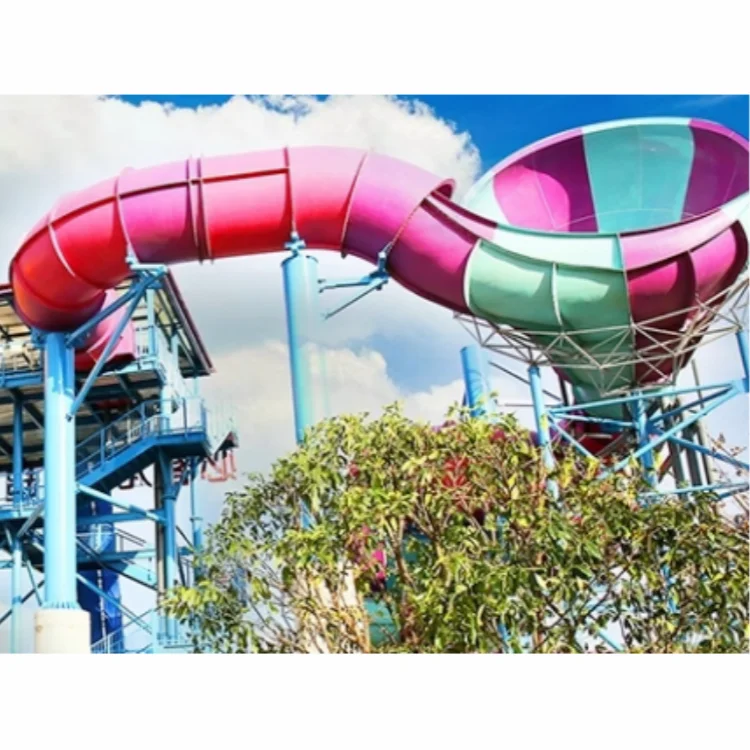 Stimulating and Exciting Water Park Speaker Pool Slide Fiberglass and Steel Material Designed for Adults