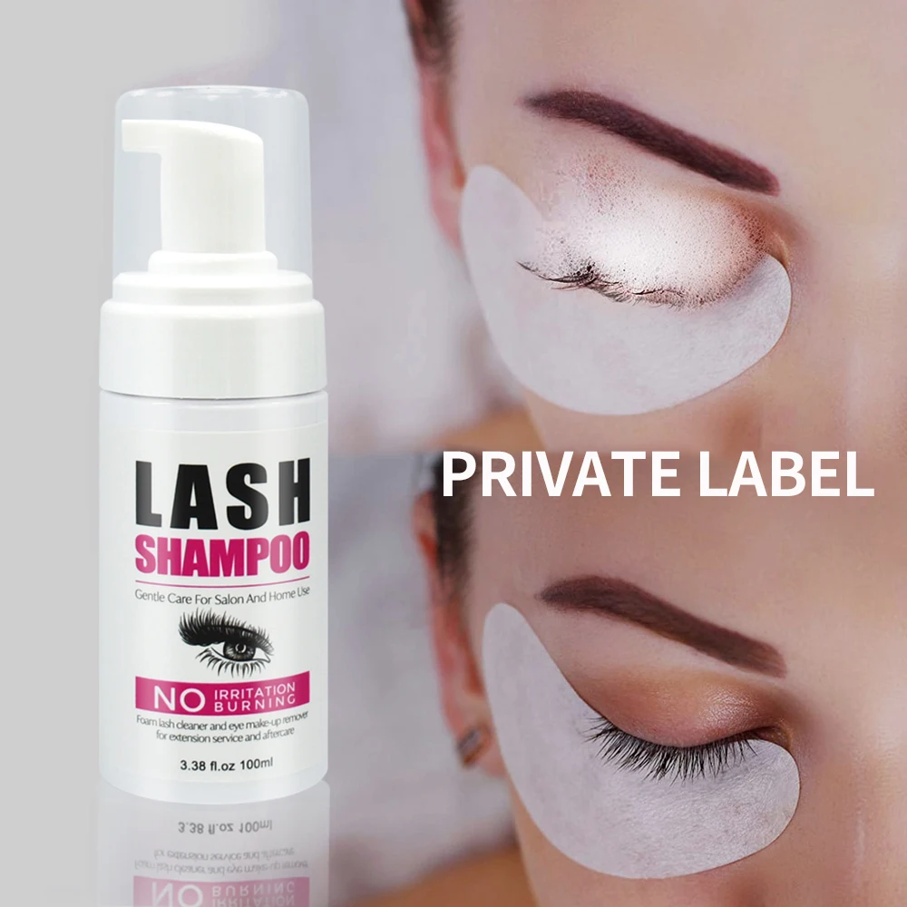 Private label 100ml lash foam cleanser wholesale vegan eye lash shampoo bulk organic oil free eyelash extension shampoo