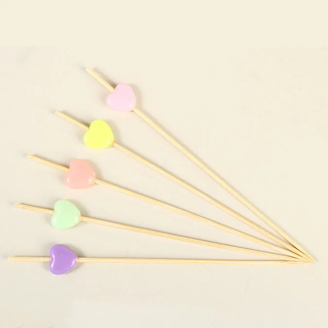 Heart shape cake dessert decorate bamboo sticks high-quality disposable cocktail picks party food skewer fruit bamboo sticks