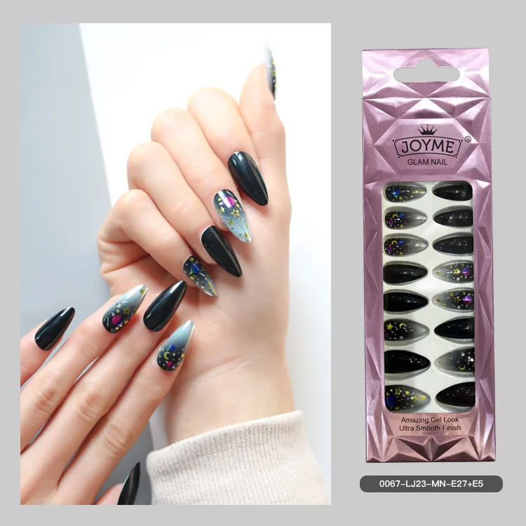Wholesale  European And American Style Wearing Nails 24pcs/BOX Artificial Fingernails Gilt Droplet Fake Nails
