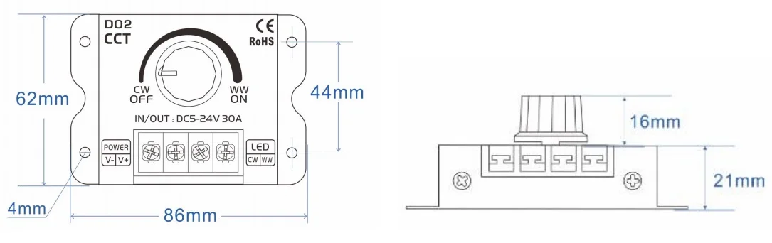 D02 30A RF пульт дистанционного управления 17 клавиш регулировка температуры цвета двойной белый ССТ контроллер ручка светодиодный диммер