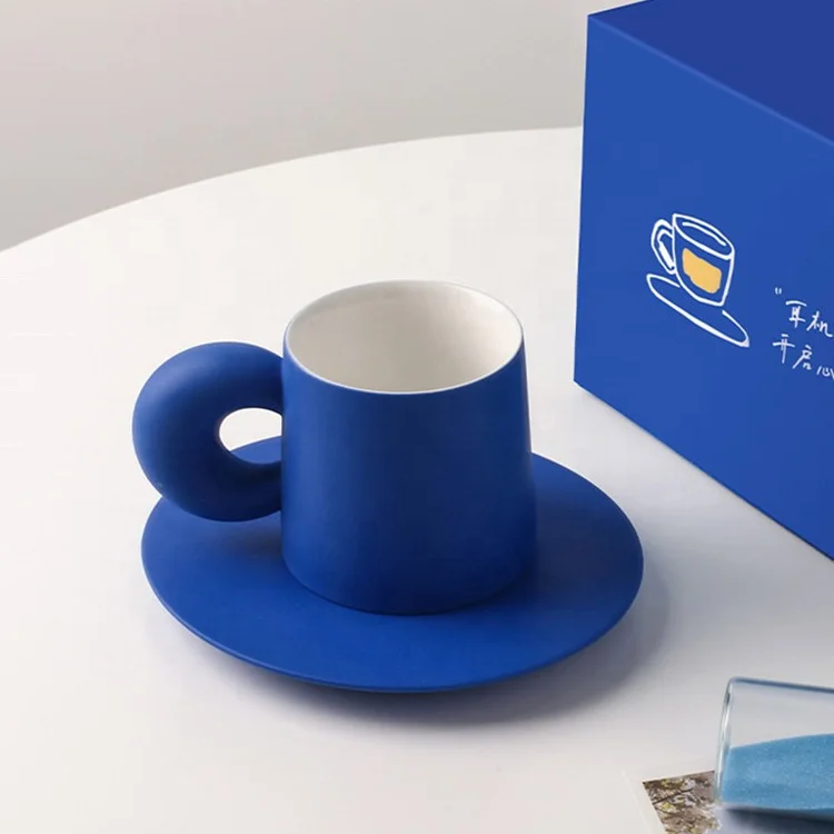 Top Quality Birthday Gift European Ceramic 250ML Small Ear Ceramic Coffee Cup and Saucer Mug Set