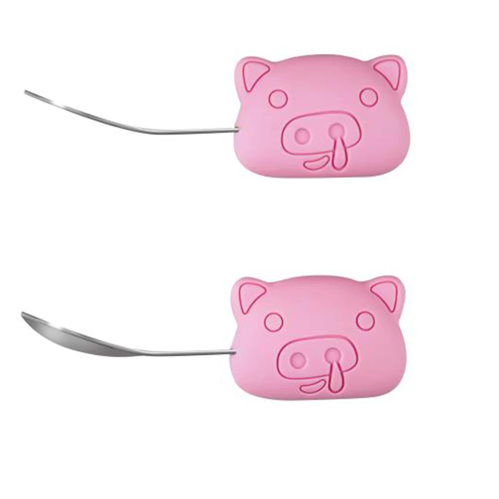 Eco-friendly Tableware Baby Spoon And Fork Set For Children Eating Training Stainless Steel Spoon With Silicone Handle