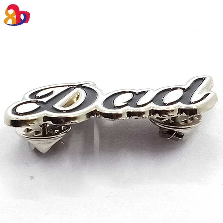 Promotion wholesale custom zinc alloy dad appellation character digital display name metal pin badge