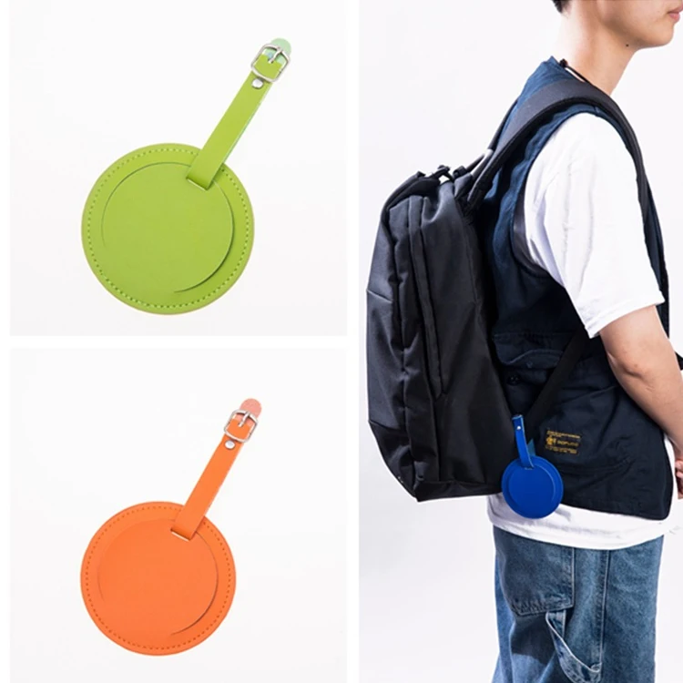 Travel Custom Design logo Colorful PU Leather luggage tags round airplane pu leather travel luggage tags
