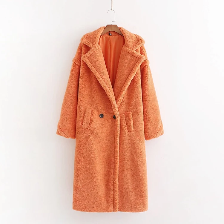 Hot Sale Winter Notched Lapel Wool Long Sleeve Maxi Long Women Faux Fur Teddy Coat