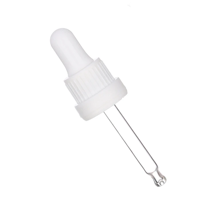 18mm white Ribbed Serum Cosmetic Glass Bottle Plastic Dropper Droppers Cap With Child Proof Function