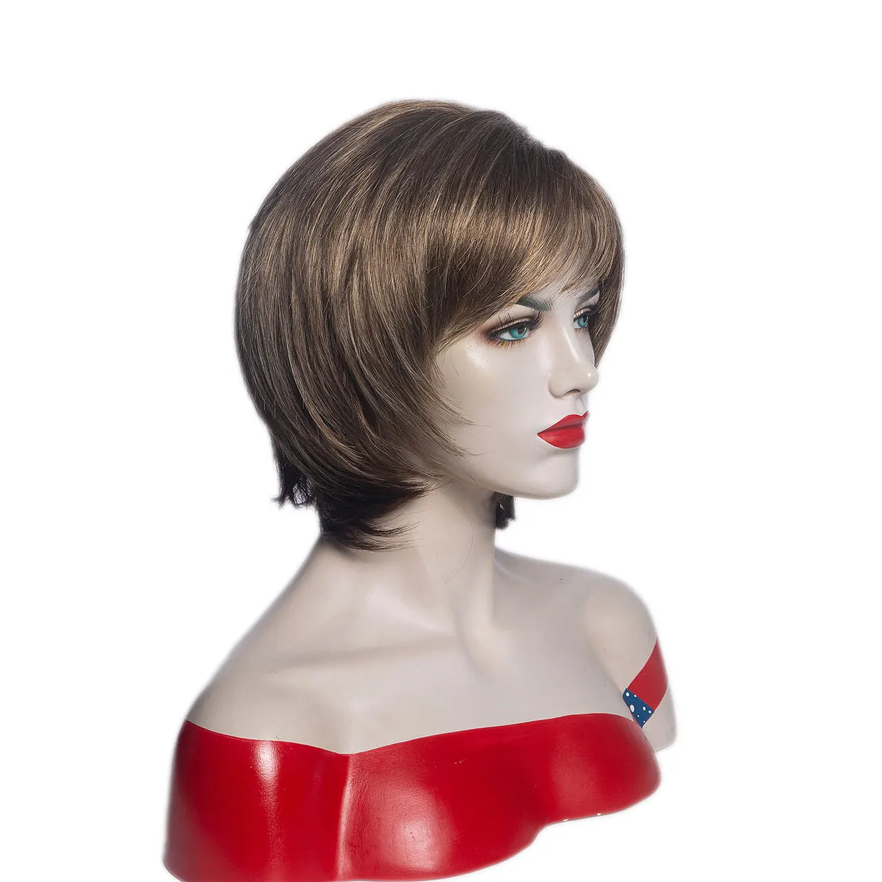 Aishili wholesale Short Brown Straight Highlights Synthetic Hair Wigs For Women vendor factory of synthetic wigs