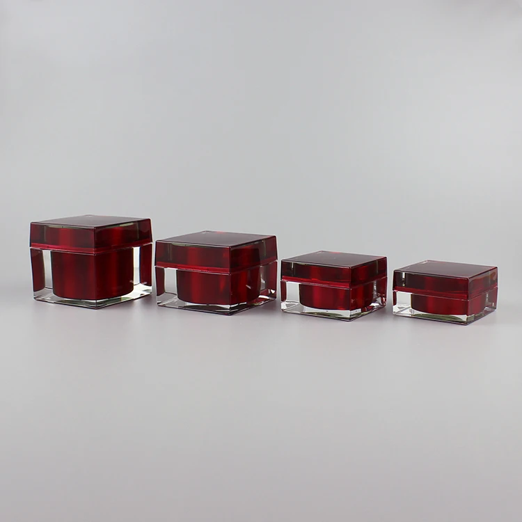 Factory price acrylic luxury fancy red square cosmetic jar