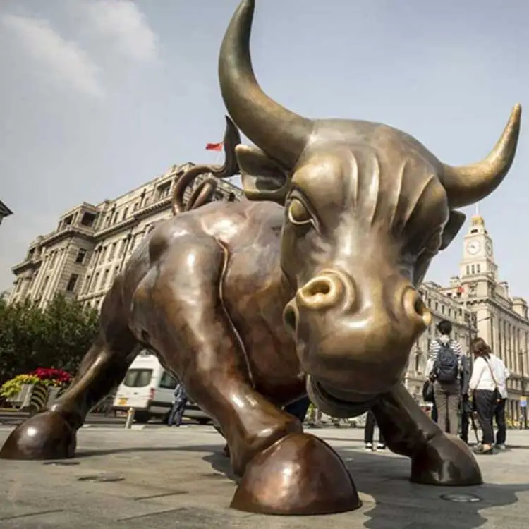 Garden decoration metal art life size street bronze bull statue sculpture