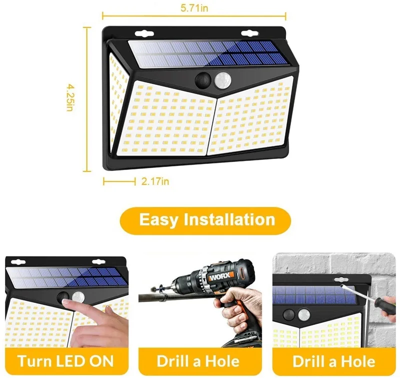 High Power Outdoor 208 LED Solar Light Garden Wall Lamp PIR Motion Sensor Human Body Induction Wall Light