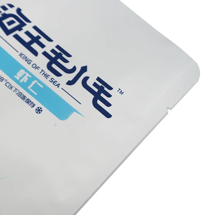 Custom Easy Tear Ziplock Dried Shrimp Dried Fish Frozen Aluminum Foil Bag Reusable 8 Sides Seal Seafood Flat Bottom Bag