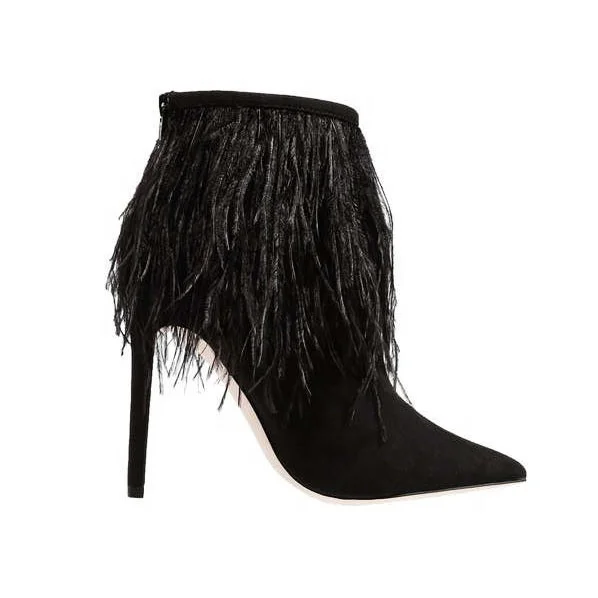 Anmairon on sale feather design women boots pointed toe high heel ankle boots