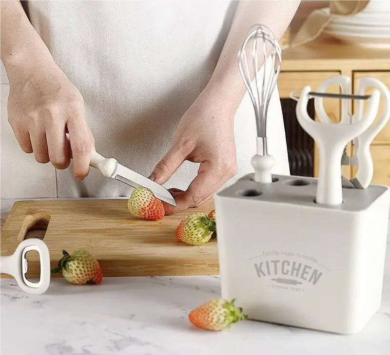 Multifunctional kitchen gadgets set 6-piece set with storage seat Vegetable and fruit tool combination set