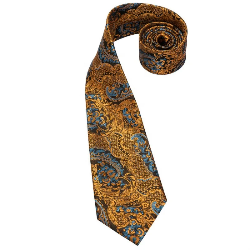 LELE Custom Design Luxury 100% Silk Ties Men Floral Black Gold Paisley Necktie Set For Men