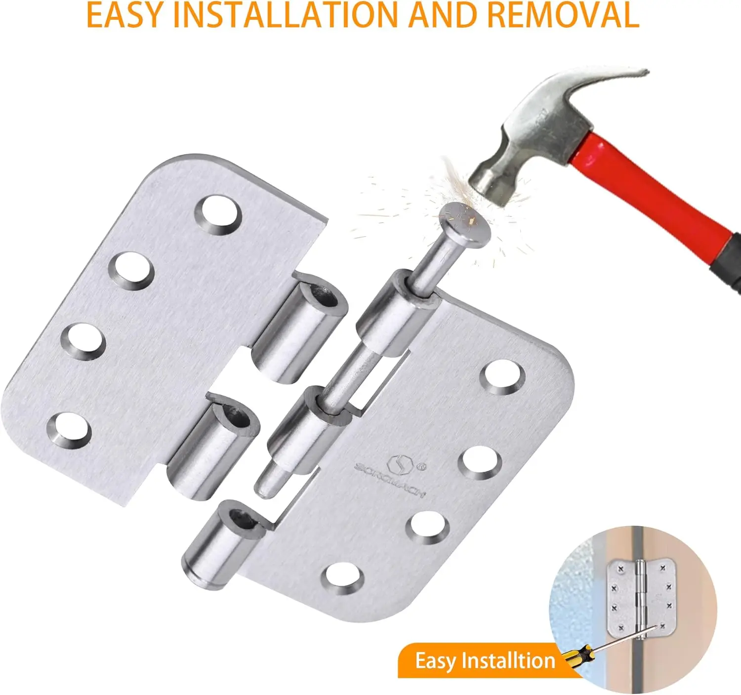 Professional Manufacturer Custom Logo Security Stud Stainless Steel Ball Bearing Door Hinge Self Closing Door Hinge