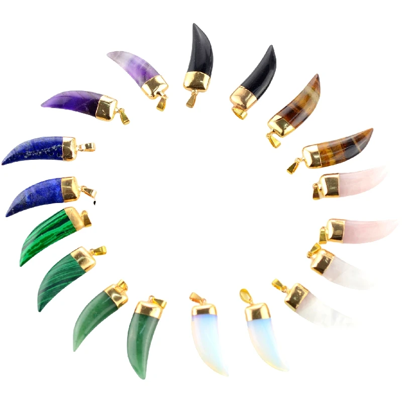 XO Horn Shape Wolf tooth pendant necklace Tiger Eye Gemstone Fashion Pendants for men and women