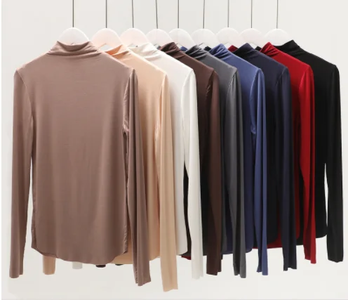Muslim Sexy Cotton Turtleneck Tops Women Classic Long Sleeve Slim Workwear Office Ladies T Shirt For Spring Clothes 30% off