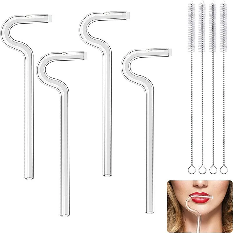 Anti lip wrinkle straw Cross Border Anti Lip Wrinkle Straw Clear colored Glass Straw Set