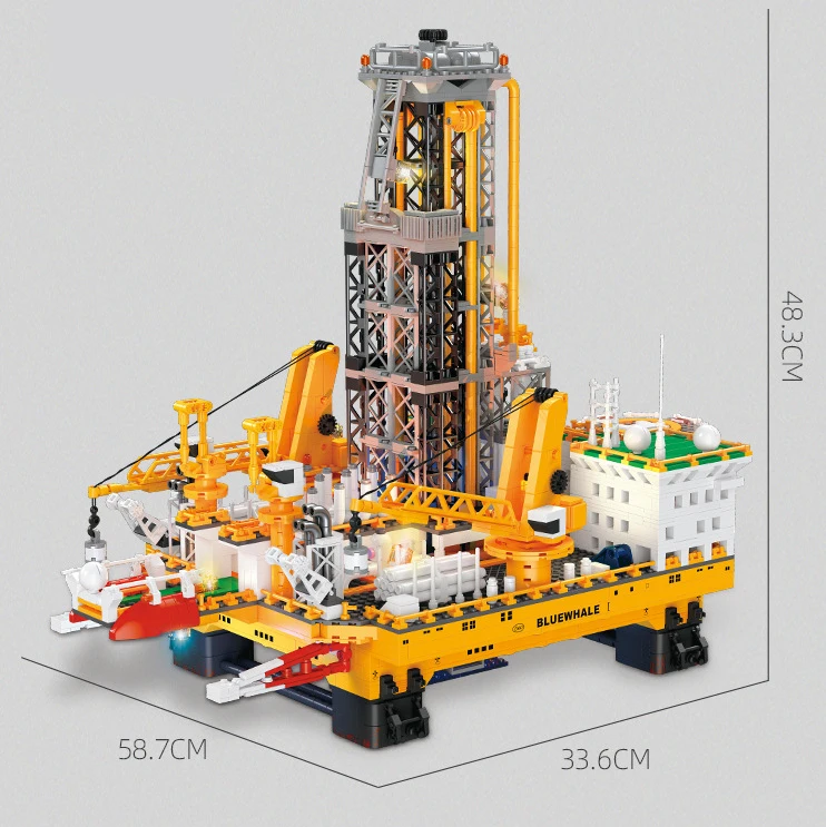 3271pcs Offshore Oil Semi Submersible Drilling Platform Model Kit Mechanical Platform With Mini Helicopter Building Block Set