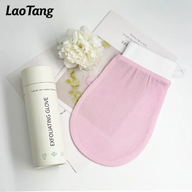 MOQ 50 With Packaging Body Cleaning 100% Natural Custom Exfoliating Gloves Viscose Exfoliating Glove Bath Mitts