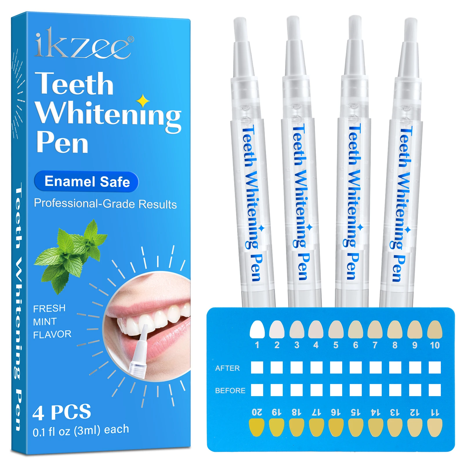 IKZEE carbamide peroxide 0.05% mint 4pcs dazzling white instant teeth whitening pen kit teeth whitening gel pen