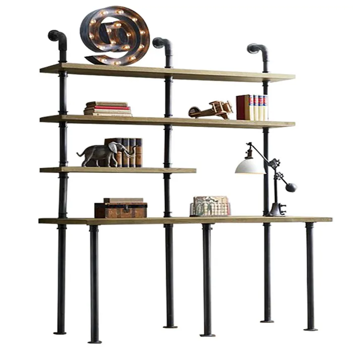 Modern design light luxury wrought metal iron frame pipe shape wall shelf