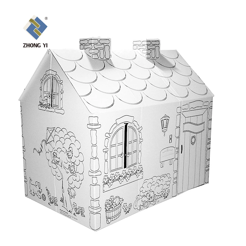 cardboard toy with 6-12 pens kids art and craft painting toys diy toys cardboard play house