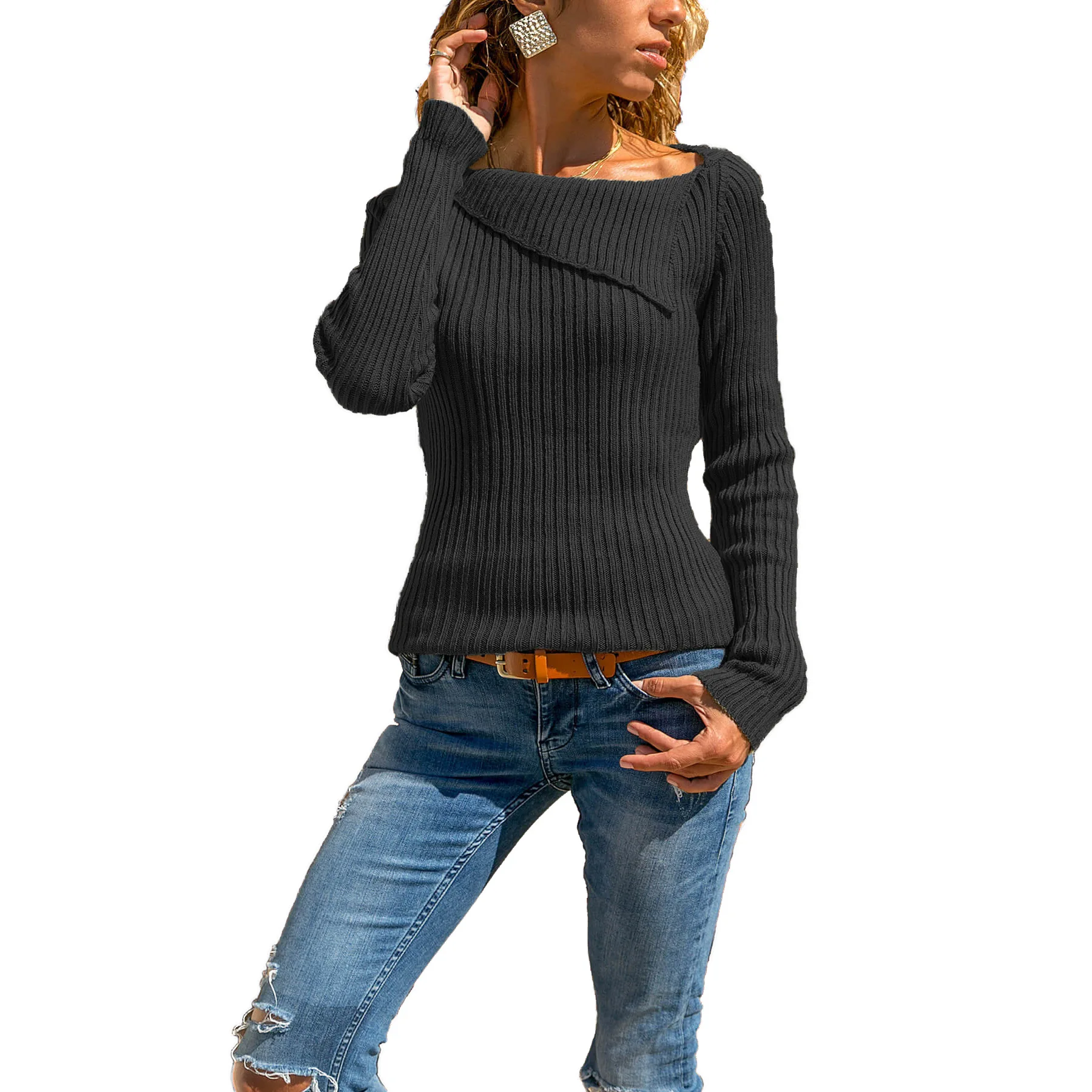 Женская одежда оптом на заказ на осень и зиму Лидер продаж на amazon дешевый вязаный свитер большого размера женские свитера