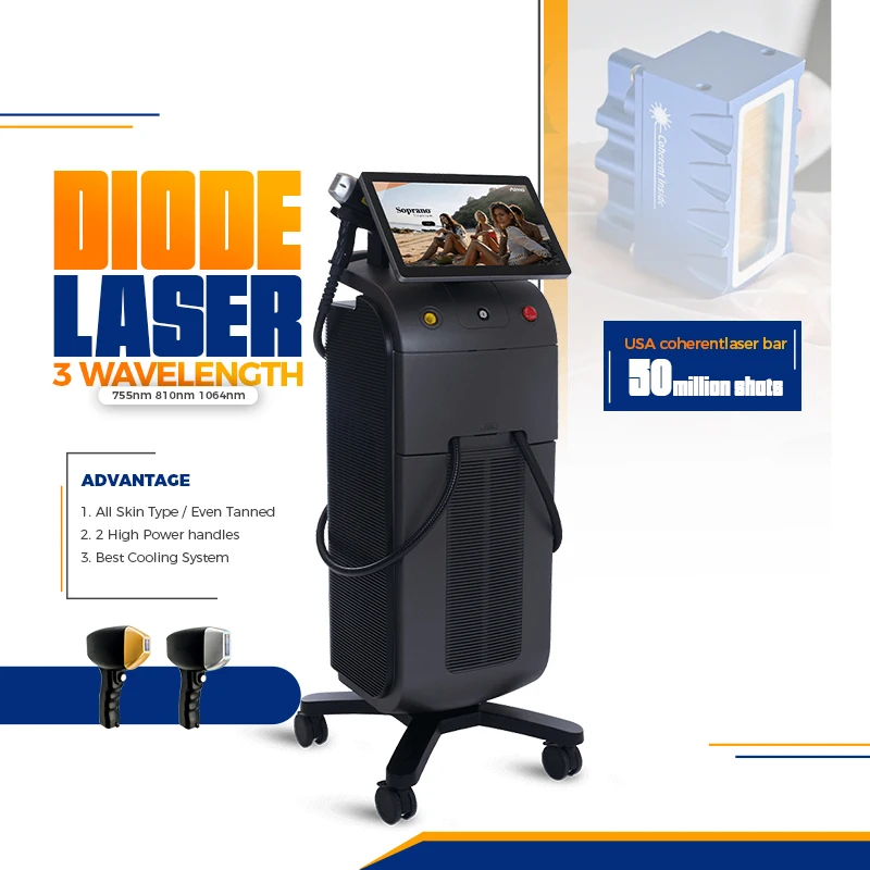 ICE CUBE newest 3 wavelength 755nm 1064nm 808nm professional ice painless titanium 808 diode laser hair removal machine