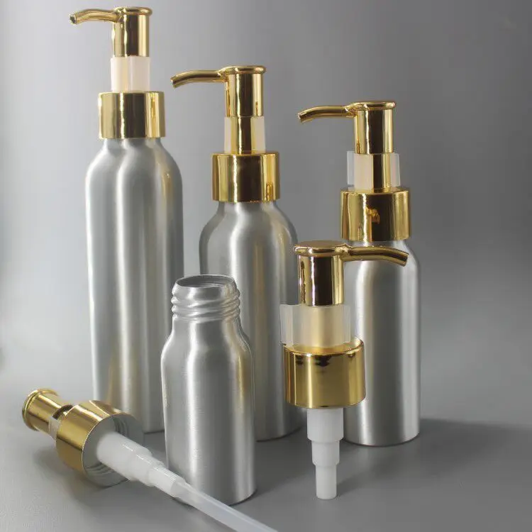 200ml 250ml 300ml 400ml 500ml 600ml 1000ml Aluminum Bottle With Gold Pump Lotion Shampoo and Conditioner Metal Bottle Aluminum