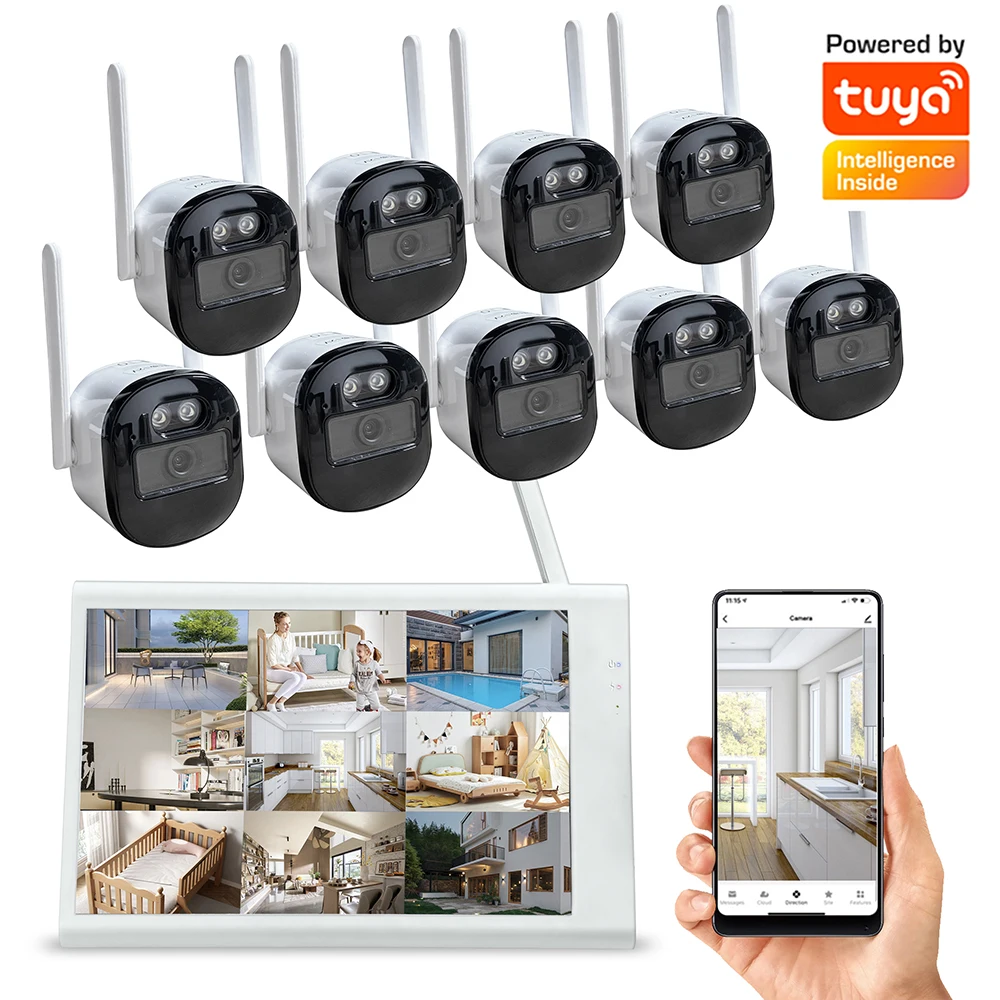 Factory Price, OEM ODM, 10in LCD, 3MP, Night Vision, Body Recognition, Two-Way Talk, IP66 Waterproof 4CH Wireless NVR Kit