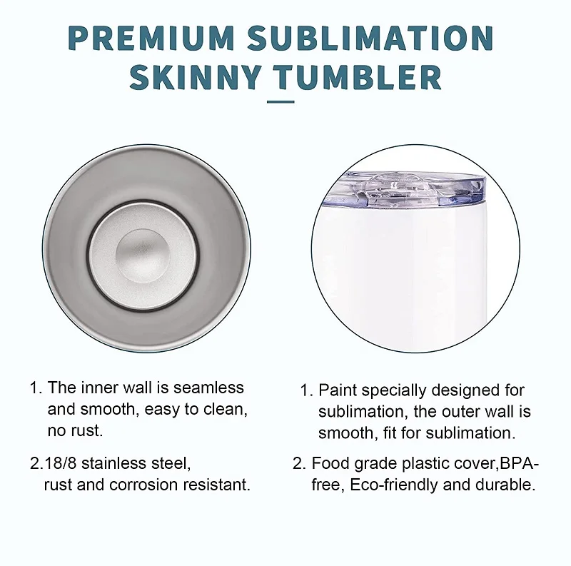 SAVY FREE SHIPPING US Warehouse Skinny Straight Blanks Sublimation Tumbler 20oz With Lids Straw Stainless Steel  Heat Transfer