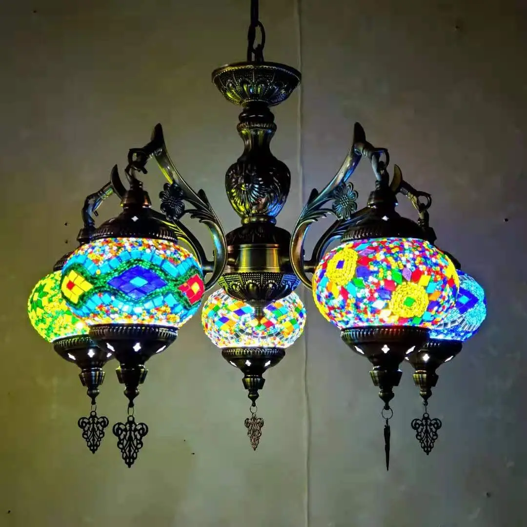 Люстра в богемном экзотическом стиле Этническая гостиничная барная мозаика подвесные светильники витражный стеклянный фонарь виде капли воды
