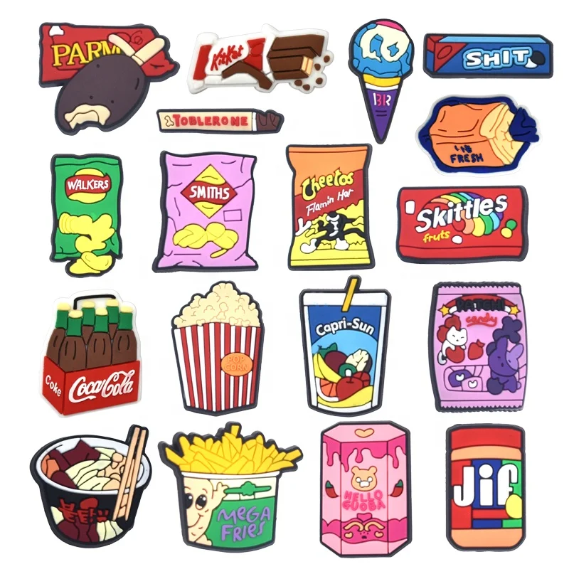 Hot Sell 2D Australia Food Shoe Charms flower for Clog Plastic French Fries Snack shoe Charms for Wristband Gift Decoration