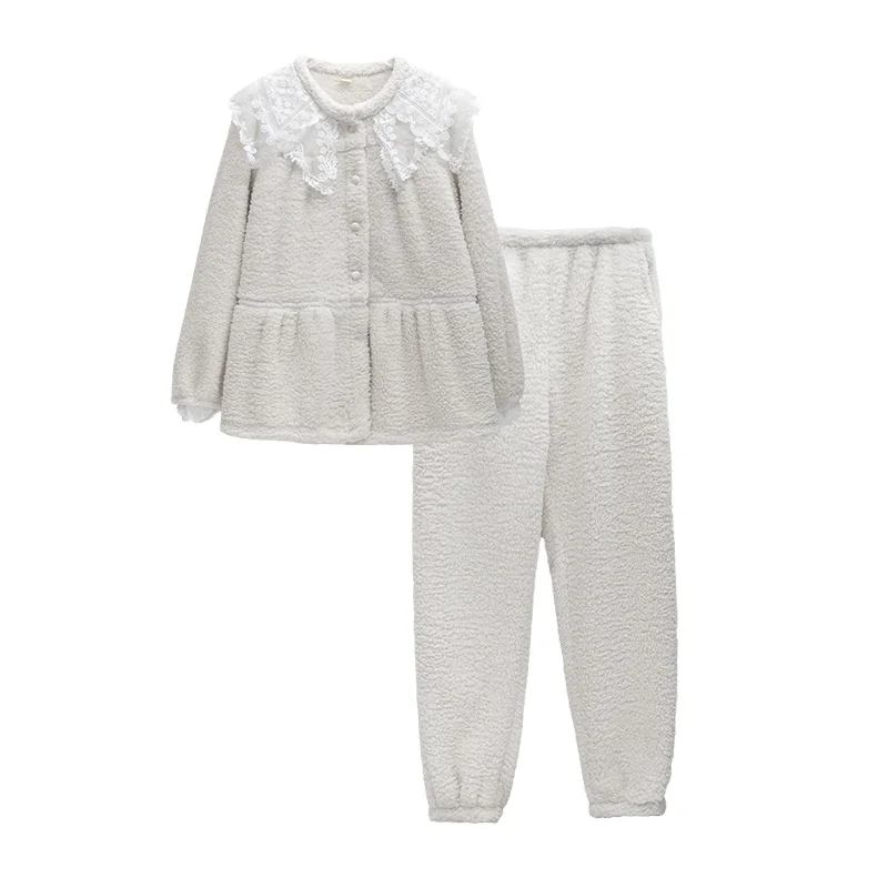 Winter coral fleece lace pajama plus size sleepwear women leisure wear