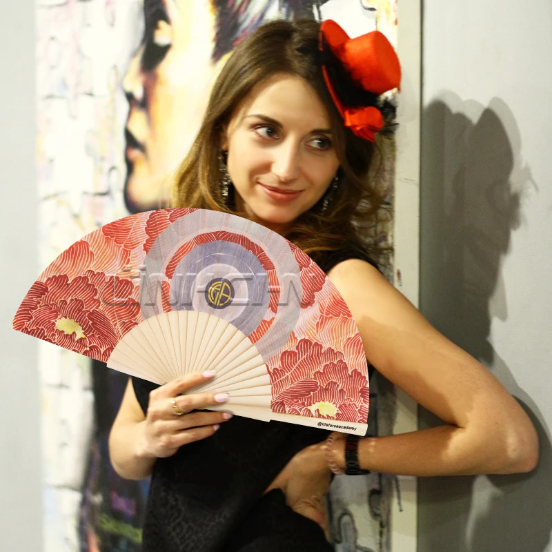 Premium 23cm spanish wooden gift folding hand fan with box