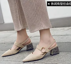 NANA rubber sole sandals female dress shoes, new 5cm high heels rhinestone pointed dress shoes,faux suede leather shoes