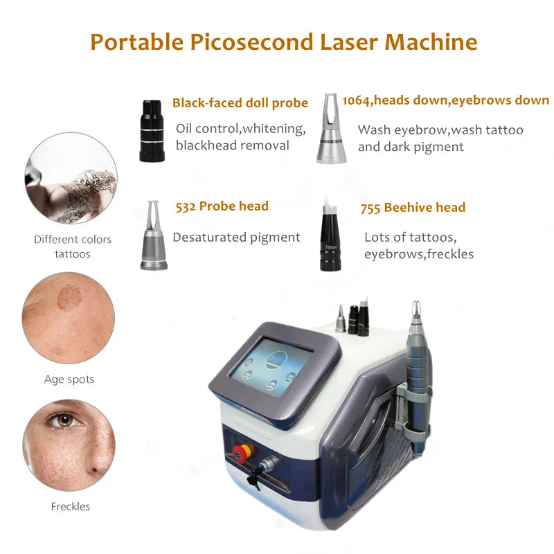 Free Shipping CE approved portable q switch nd yag laser tattoo removal and carbon peel laser picosecond beauty machine