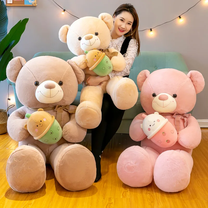 Large Size100cm+ Special Wholesale Cute Milk Tea Teddy Bear Strawberry Orange Plush Dolls