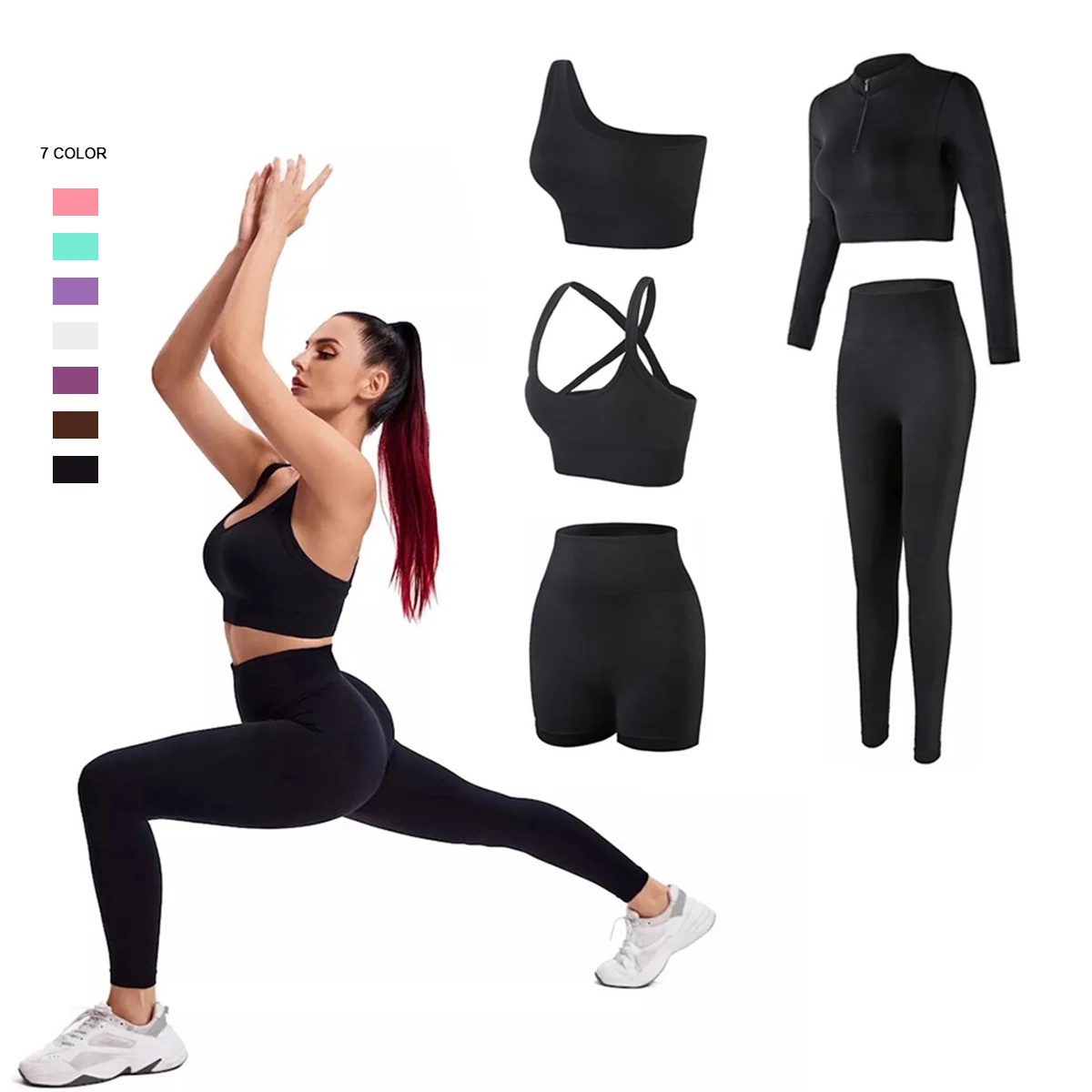 5 Pcs New Sexy Seamless Ropa De Yoga De Mujer Fitness Clothes for Women, Stylish Gym Bra + Top + Training Booty Shorts Leggings