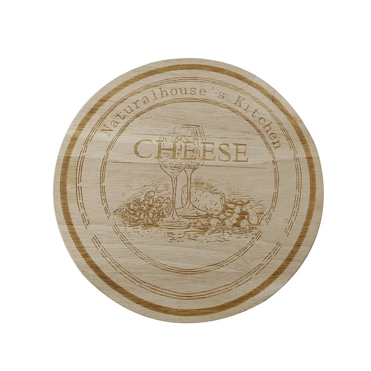 Cheap Price Round Engraved Rubber Wood Pizza Cheese Bread Cutting Board (1600141525965)