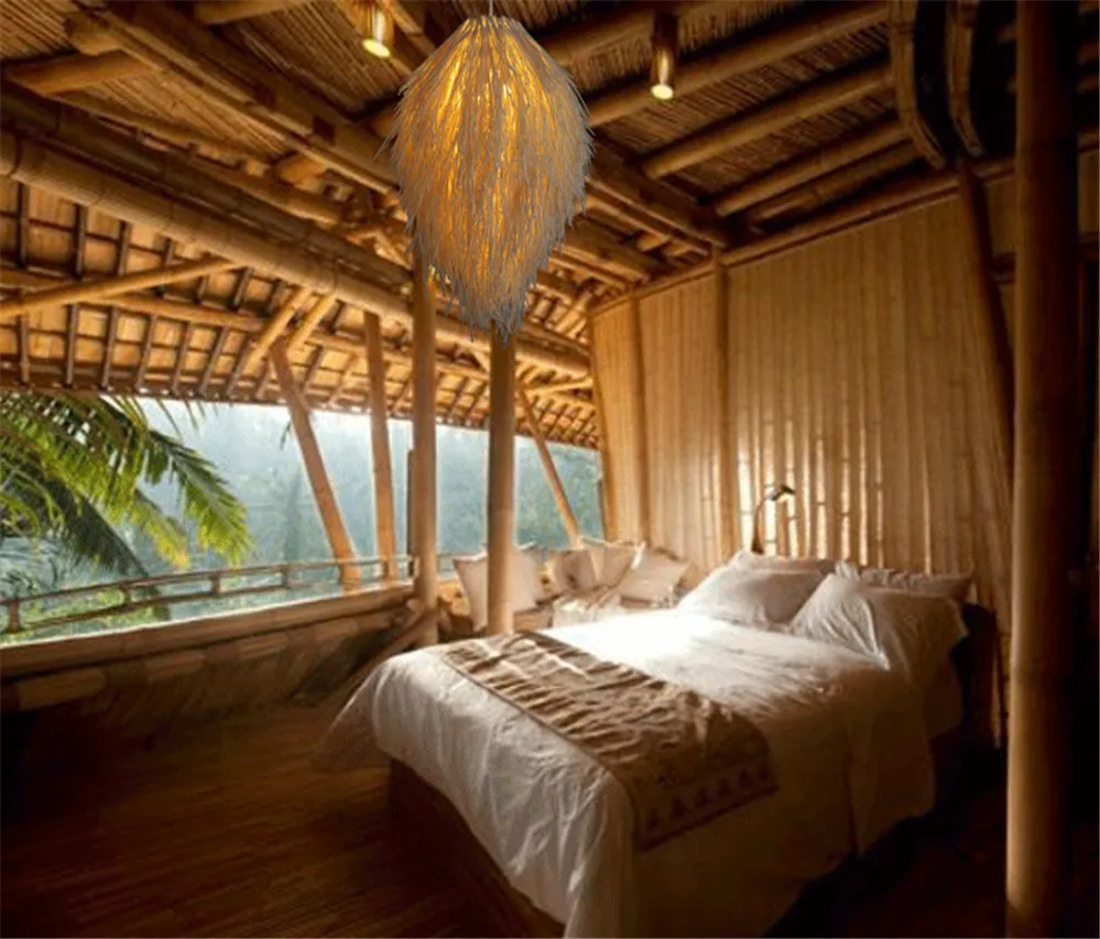 Art design modern handmade japanese rattan hand woven chandelier