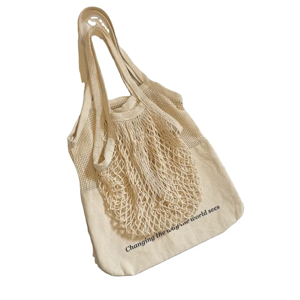 Cheap Large Reusable Organic Mesh Bags Reusable Organic Cotton Mesh Market Net Fruits Grocery Bags Tote Shopping Bag